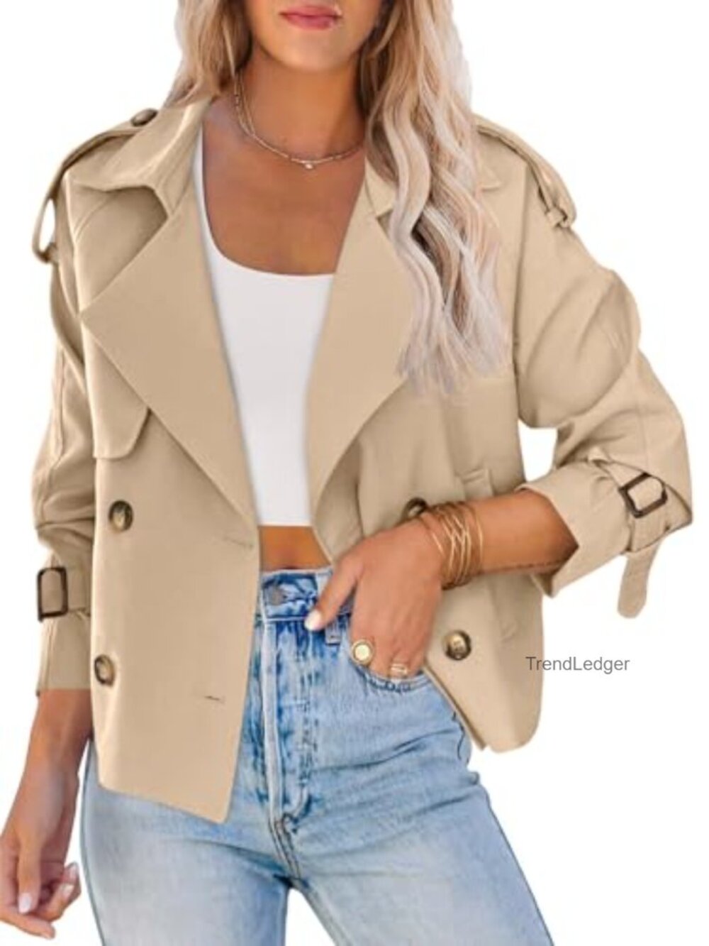 Women's Crop Double Breasted Trench Coat Short Cropped Jacket
